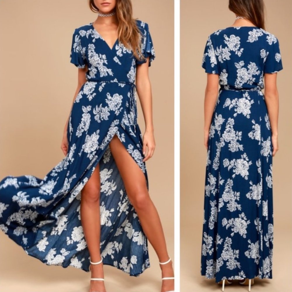 Lulus Heart of Marigold Floral Wrap Maxi Dress